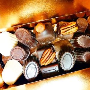 We love chocolates all the time. These are the new bonbons from Hendrickx, and they are delicious.