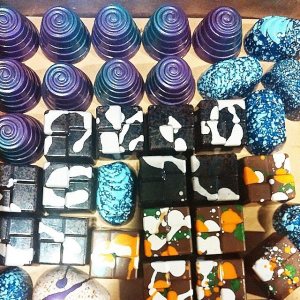 Jewelry box or chocolate box? Exquisite chocolate truffles by 2 Chicks with Chocolate at my speaking engagement