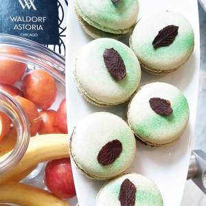 Luscious chocolate mint macarons at the Waldorf Chicago