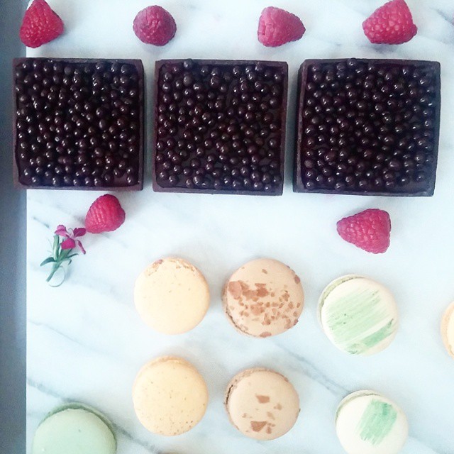 Deeply impressive chocolate raspberry tart and macarons by newcomer Verzenay Patisserie, a delightful husband-and-wife team